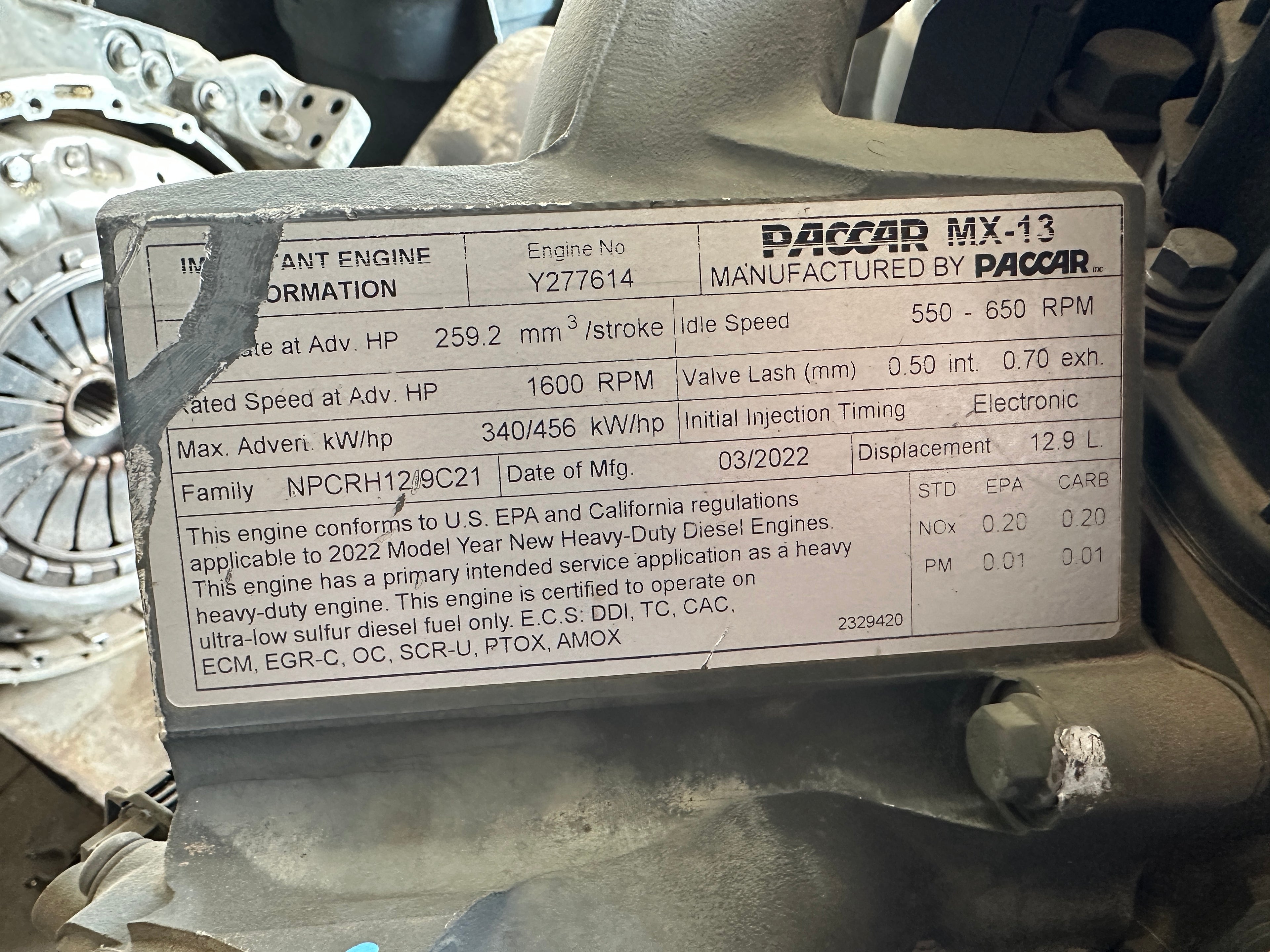 2022 Paccar MX13 - 250K Miles