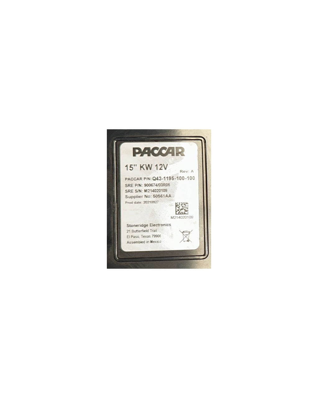 PACCAR 15-inch digital gauge cluster Q43-1195-100-100